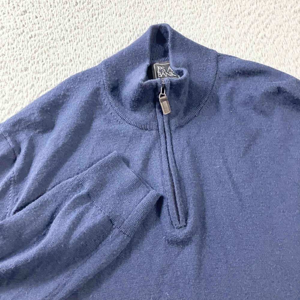 Jos A Bank Sweater Mens 2XL Blue Traveler Merino Wool 1/4 Zip Mock Neck Pullover